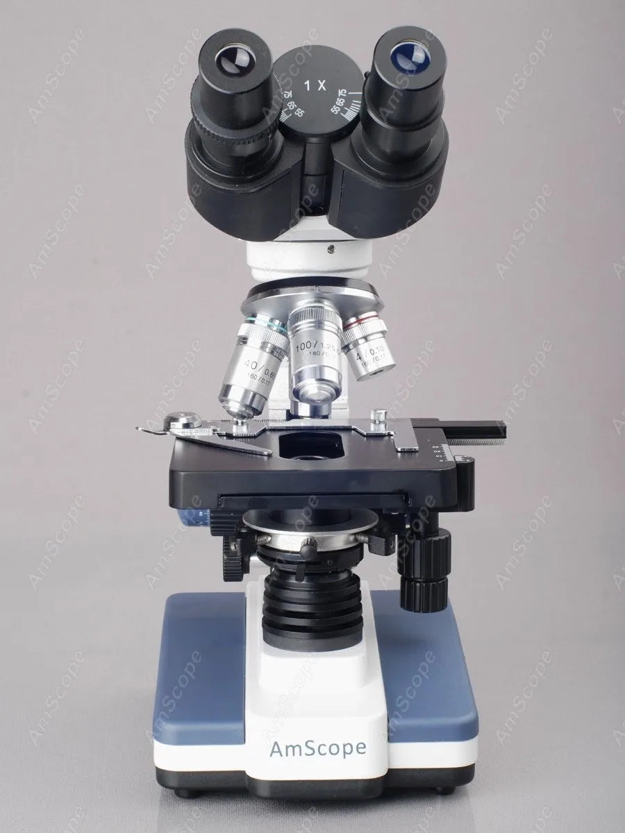 AmScope Supplies 40X-2500X LED Lab Binocular Compound Microscope w 3D Two-Layer Mechanical Stage