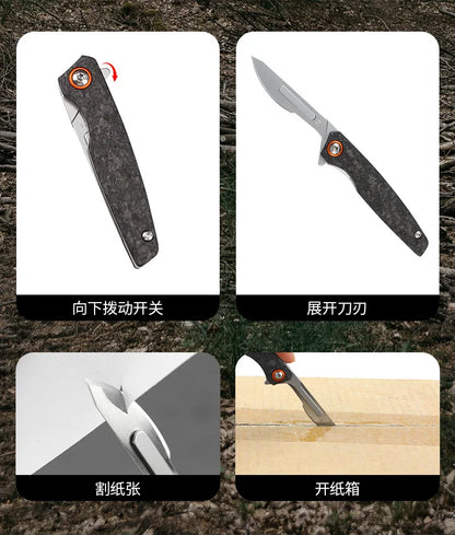 Carbon Fiber Handle Utility Knife Replaceable Blade Open With One Hand EDC Portable Pocket Folding Knifes Selfdefense Tools